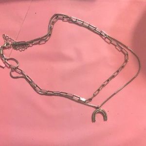 Grunge style rainbow silver chain necklace.